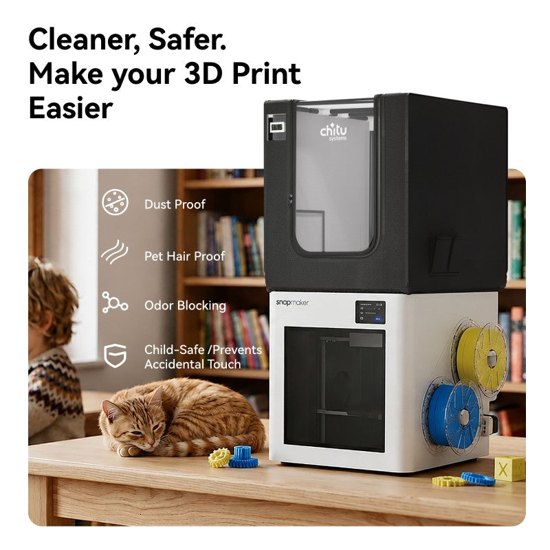 Snapmaker U1 enclosure helps protect the printing area from dust, pet hair, odors, and accidental contact
