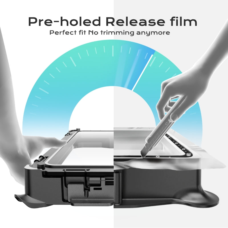 Hoopat pre-punched release film for fast resin vat installation without trimming
